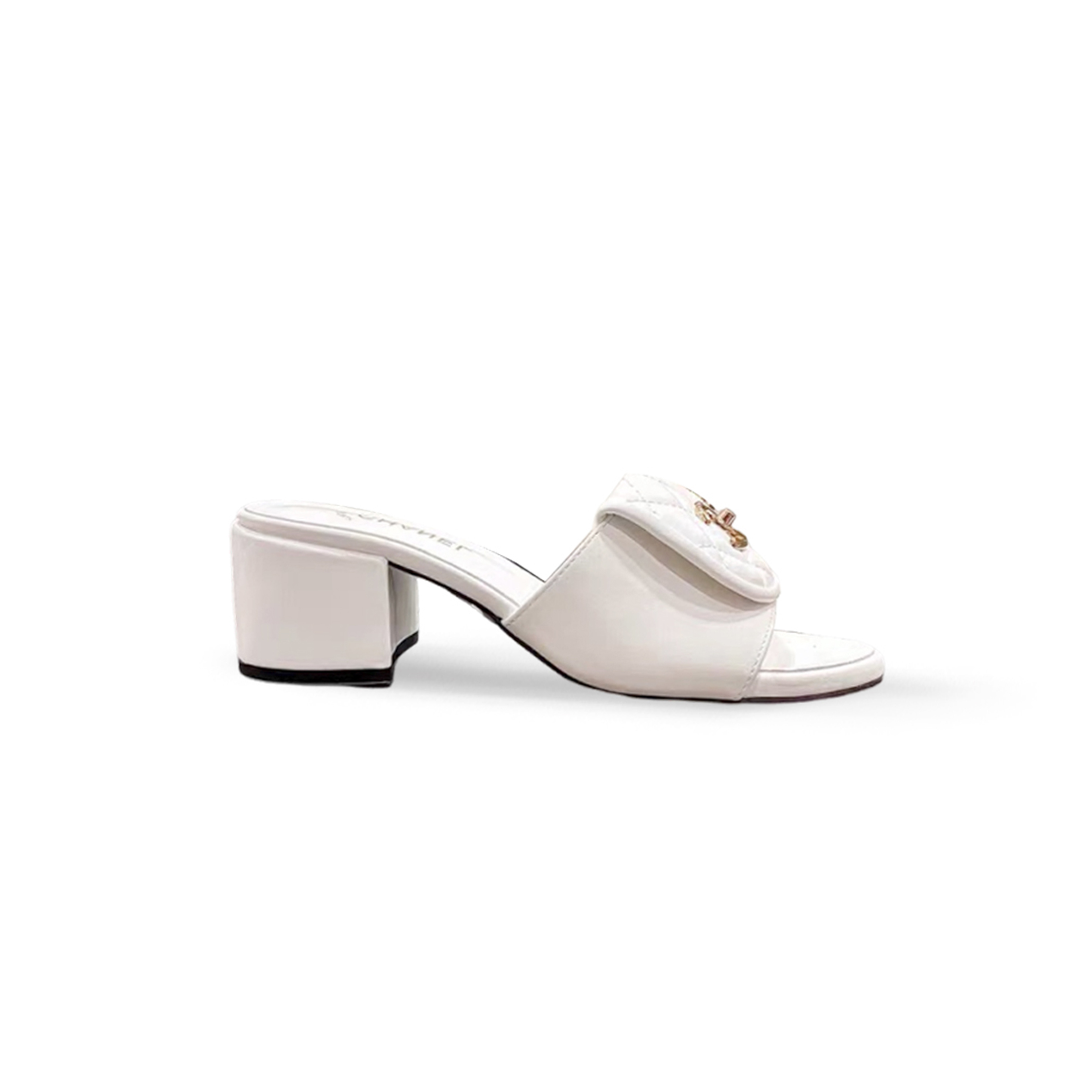 Ch**el lambskin quilted turnlock slippers mules